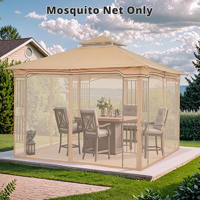 MASTERCANOPY Patio Gazebo Mosquito Netting Screen Walls (10x12, Beige)