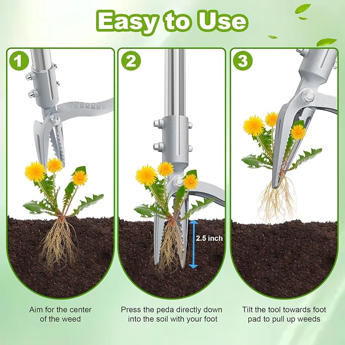 Weed Puller Tool with Gloves, Long Handle Stand Up Weed Tool, Heavy Duty Weeder Remover Tool with 4 Claw Steel Head for Garden, Yard, Lawns, Sidewalk (43")