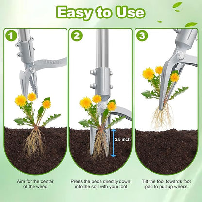 Weed Puller Tool with Gloves, Long Handle Stand Up Weed Tool, Heavy Duty Weeder Remover Tool with 4 Claw Steel Head for Garden, Yard, Lawns, Sidewalk (43")