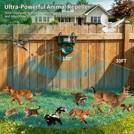 Ultrasonic Bird Repellent Devices Outdoor, Squirrel & Pigeon & Woodpecker Repellent, Solar Powered, IP 65 Waterproof, Motion Sensor, Bird Deterrents for Outside for Patio Farm Yard Orchard, 1 Pack