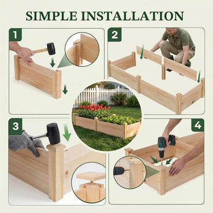 8×2ft Wooden Horticulture Raised Garden Bed Divisible Elevated Planting Planter Box for Flowers/Vegetables/Herbs in Backyard/Patio Outdoor, Natural Wood, 96 x 24 x 9in