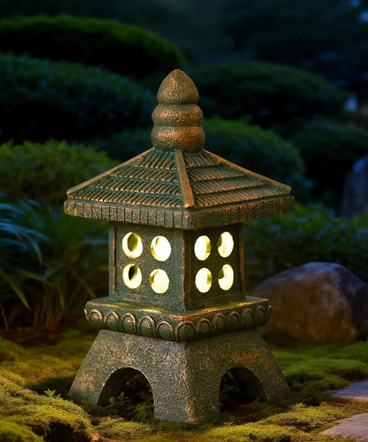 Nacome Solar Pagoda Garden Statues: 11.5 inches Outdoor Weatherproof Resin Zen Decor for Landscape Balcony Patio Porch Yard Ornament(Bronze)