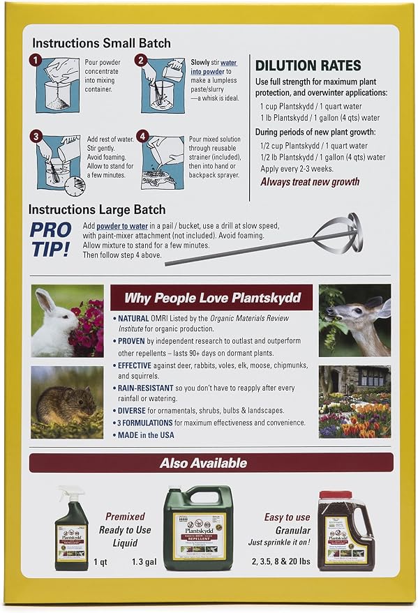 Plantskydd Animal Repellent - Repels Deer, Rabbits, Elk, Moose, Hares, Voles, Squirrels, Chipmunks and Other Herbivores; Wettable Powder Concentrate - 1 LB Box - Makes 1 Gallon Liquid (PSP-R1)