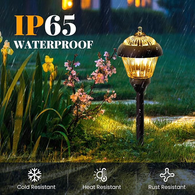 SOLPEX Solar Pathway Lights Outdoor Waterproof Solar Powered Pathway Lights - Glass & Metal Bronze Design with 2 Lighting Modes for Garden, Yard, Walkway, Driveway, Patio (2 Pack, Warm White)