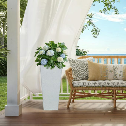Autodaya 28" Extra-Large White Tall Planters Set of 2 Flower Pots | Tall White Planters for Outdoor Plants, Balcony, Porch, Living Room Corner, Garden, Patio, Deck, or Entryway Decor