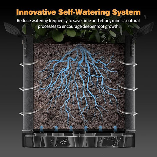 Patigrow Self-Watering Grow Bags, 5-Pack 10 Gallon 420G Thick Nonwoven Fabric Pots with Reinforced Handles and Multi-Purpose Rings, for Low Stress Plant Training Fruits, Vegetables,and Flowers