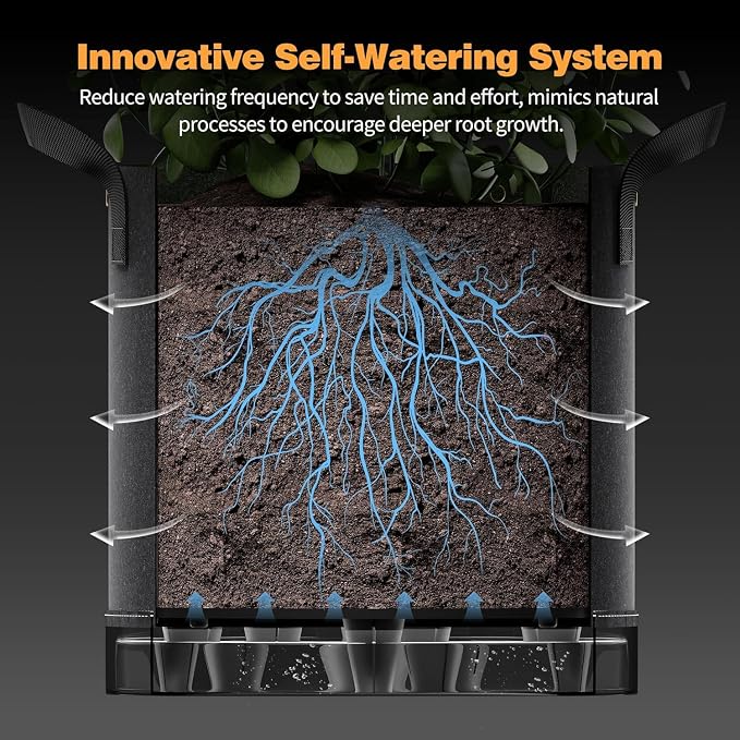 Patigrow Self-Watering Grow Bags, 5-Pack 3 Gallon 420G Thick Nonwoven Fabric Pots with Reinforced Handles and Multi-Purpose Rings, for Low Stress Plant Training Fruits, Vegetables,and Flowers