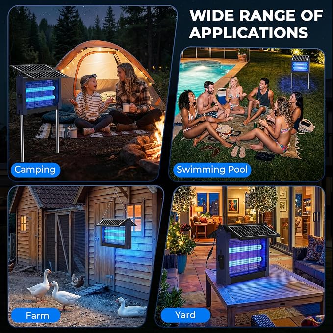 Upgraded Solar Bug Zapper Outdoor with Dual Panels, 4500V Cordless Rechargeable Fly Insect Killer Waterproof Electric Mosquitoes Zapper for Patio Garden Backyard RV Camping Pond