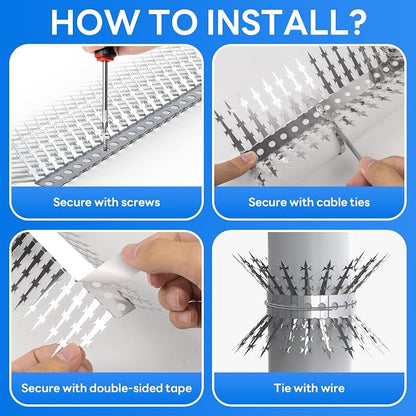 Raccoons Squirrel Baffle Spikes Deterrent, 120in Stainless Steel Pigeons Bird Spikes, Avoided Snakes Cats, Nests on Fences/Eaves/Porch/Windowsills, Protect Bird Feeder Pole