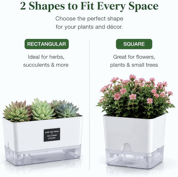 FAMZ Self Watering Pots for Indoor Plants 4 Pack White Self Watering Planters with Water Reservoir and Cotton Wick System, Bottom Watering Plant Pots for African Violet Herbs Small Indoor Plants