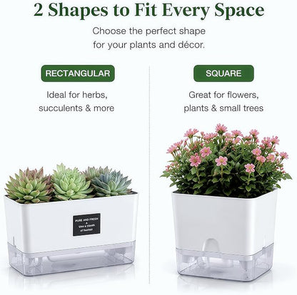 FAMZ Self Watering Pots for Indoor Plants 4 Pack White Self Watering Planters with Water Reservoir and Cotton Wick System, Bottom Watering Plant Pots for African Violet Herbs Small Indoor Plants