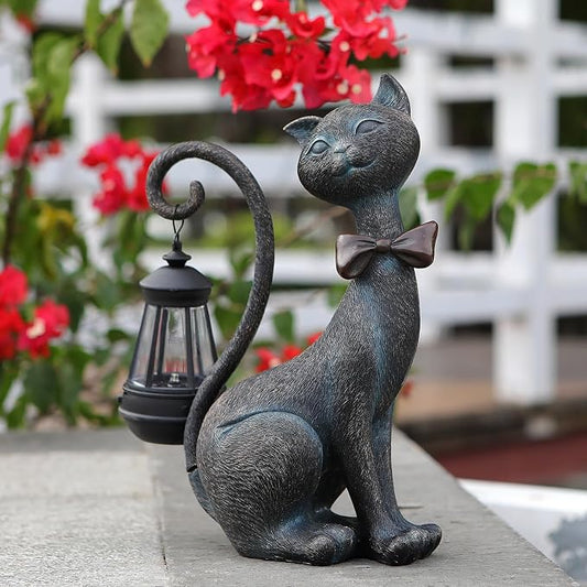 Cat Outdoor Statues with Solar Garden Light:Cat Garden Statues for Outside Fall Decor Clearance,Outdoor Figurine for Yard Art Lawn Ornaments Patio Balcony Home House - Birthday Gifts for mom Grandma