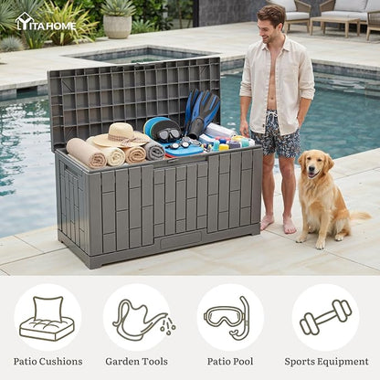 YITAHOME 60 Gallon Resin Deck Box | Weather Resistant Outdoor Rattan Storage Box with Slide-Locking Lid, Lockable Indoor Outdoor Storage for Supplies