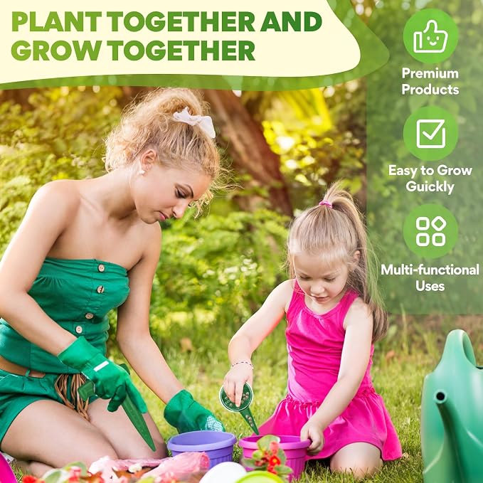 4 PCS Seed Planter Tool Set with Seed Dibber, Dispenser, Dark Green | 6.9" T‑Handle Garden Dibber with Scale, 0–5 Adjustable Seed Sower, Seeding Transplanter for Trays, Raised Bed, Balcony