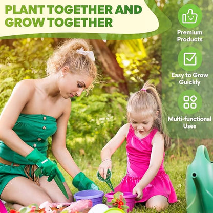 4 PCS Seed Planter Tool Set with Seed Dibber, Dispenser, Dark Green | 6.9" T‑Handle Garden Dibber with Scale, 0–5 Adjustable Seed Sower, Seeding Transplanter for Trays, Raised Bed, Balcony