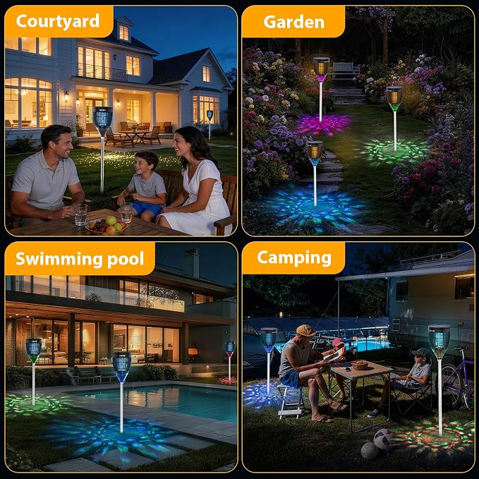 Rossetta Solar Bug Zapper Outdoor, Fly Zapper with Flame & Projector Light | 4200V Shock Grid, Solar & USB Charging, IPX5 Waterproof, Auto Mode, Cordless Electric Mosquito Killer for Patio, Garden