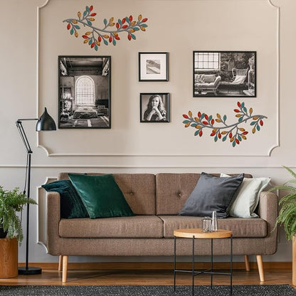 Hotop 2 Pieces Metal Tree Leaf Wall Decor Vine Olive Branch Leaf Wall Art Wrought Iron Scroll Sculptures Above the Bed, Living Room, Outdoor Decoration(Classic Style,Vintage Color)