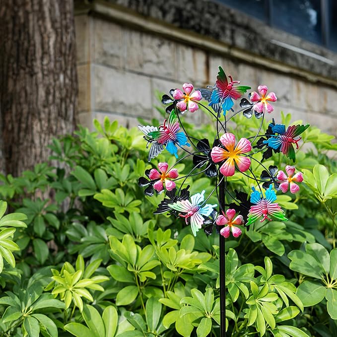 38" Double Blade Butterfly Wind Spinners Outdoor, Colorful Butterflies Kinetic Outdoor Decor for Patio, Lawn & Garden Decor