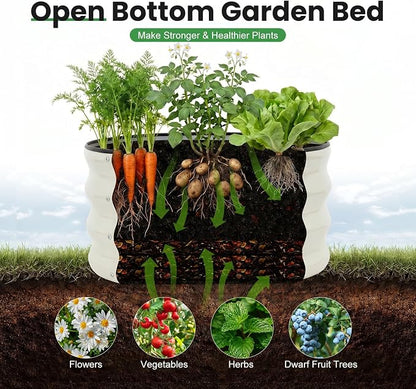 WILLOW WEAVE 4 Pcs Round Raised Garden Bed Outdoor, 2x2x1ft Circle Garden Bed, Galvanized Raised Planter Box for Gardening, Metal Raised Beds for Flower, Vegetable, Herb, White