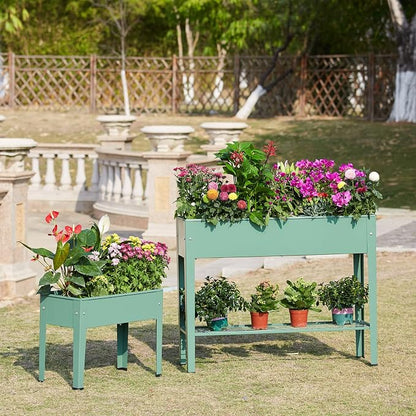 Raised Garden Bed, Elevated Green Metal Plant Box with Legs, Standing Garden Stand with Drainage Holes (40" L x 11" W x 31" H)