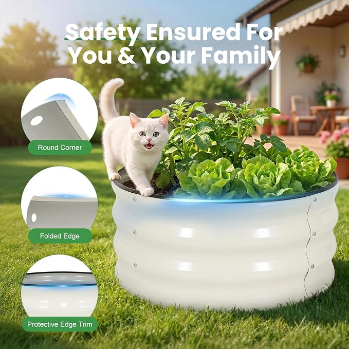 WILLOW WEAVE 4 Pcs Round Raised Garden Bed Outdoor, 2x2x1ft Circle Garden Bed, Galvanized Raised Planter Box for Gardening, Metal Raised Beds for Flower, Vegetable, Herb, White