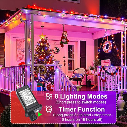 Orange and Purple Halloween Lights, 66FT 200 LED Outdoor String Lights Waterproof with 8 Modes, Connectable Plug in Christmas Light for Outside Indoor Home Garden Patio Party Holiday Decorations