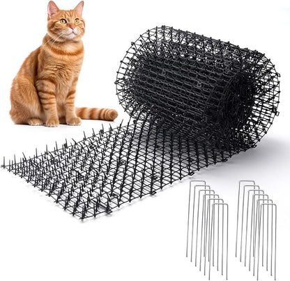 Hmyomina 13FT Scat Mat for Cats with Spikes and 12 Garden Staples - Outdoor/Indoor Pet Deterrent for Plants, Furniture, Car, and Yard
