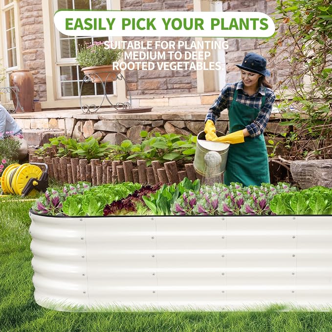 Galvanized Raised Garden Bed Outdoor- 2 Pcs Raised Beds for Gardening| Metal Planter Box, Steel Raised Garden Bed Kit with Gloves for Vegetables, Flower, Herbs (6x2x1.4FT, White)