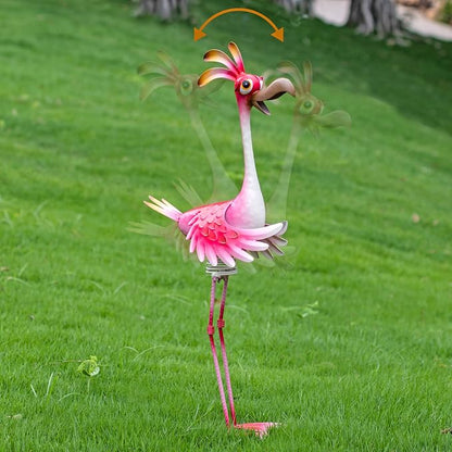 Natelf Outdoor Summer Flamingo Metal Garden Yard Art 25in | Weatherproof, Rustproof, Large Outdoor Garden Statue, Spring-loaded, For Women Mom Grandma