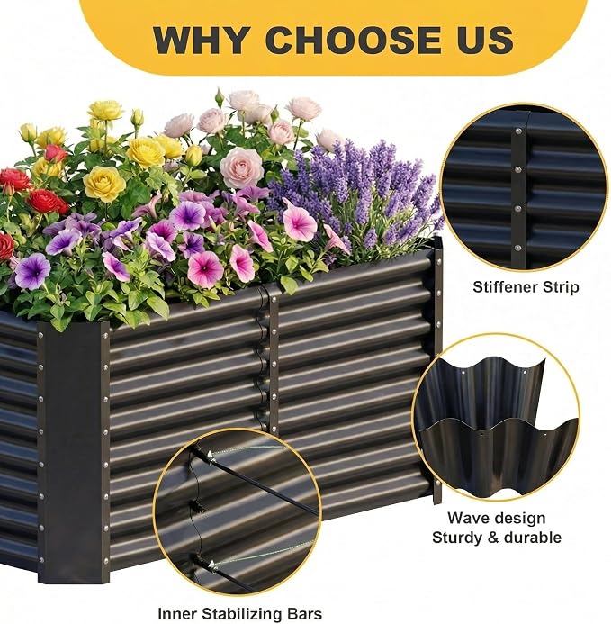 AHEONLAR 2 Pack 4×2×2ft Galvanized Raised Garden Beds, Rectangle Durable Planter Boxes Outdoor for Vegetables, Fruits, Flowers and Plants, Quick Assembly, Black