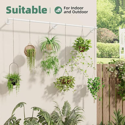 Galood Plant Hanger Indoor with 6 Hanging Chains Hanging Planters for Indoor Plants Hanging Plant Holder Window Plant Shelves White Metal Rod(Pot not Included
