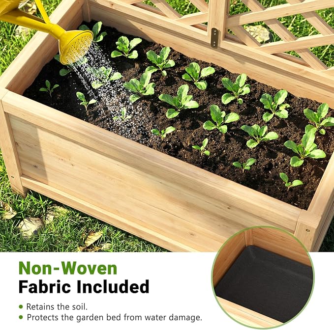 DoCred 2PCS 30" L x 16" W x 59" H Raised Garden Bed, Freestanding Elevated Planter Box with Trellis for Climbing Plants, Outdoor Wooden Privacy Screen with Garden Box for Backyard Patio Balcony Decor