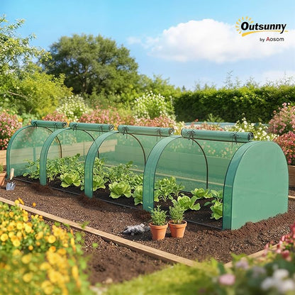 Outsunny Mini Greenhouse, 177.2" x 39.4" x 31.5" Portable Greenhouse with 4 Roll-Up Doors, PE Cover, Small Green House for Indoor Outdoor, Green