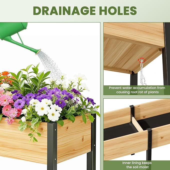 SUNYRISY Dual Wooden Raised Garden Bed Outdoor with Metal Legs for Gardening, 71" L x 23.6" W x 31.5" Elevated Planter Garden Box Raised Bed for Vegetable Flower Herb