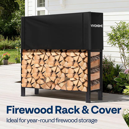 VIVOHOME Upgraded Heavy Duty 4 ft 1/4 Cord Firewood Rack Outdoor with Cover Combo Set, Thick Steel Log Holder Up to 2645 lb, Fire Wood Pile Storage Stand Organizer Black