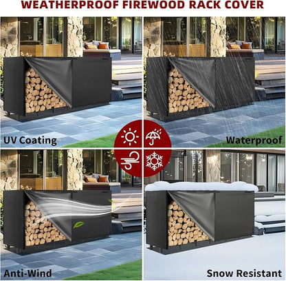 DNKMOR 8FT Firewood Rack with Waterproof Cover,Heavy Duty Firewood Storage Log Holder for Outdoor&Indoor,Fireplace Wood Rack with 600D Oxford Fabric