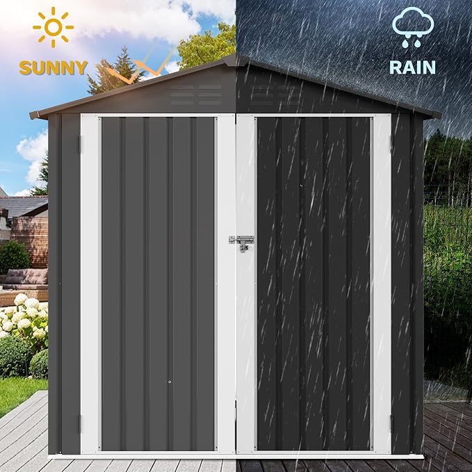 DWVO 6x4ft Small Tool Storage Shed, Lockable Doors, and Sloped Roof, Oversized Steel Outdoor Storage Shed for Garden, Patio, Garage, Backyard, Lawn - Dark Gray