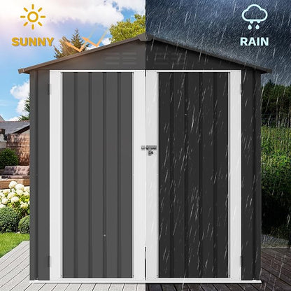 DWVO 6x4ft Small Tool Storage Shed, Lockable Doors, and Sloped Roof, Oversized Steel Outdoor Storage Shed for Garden, Patio, Garage, Backyard, Lawn - Dark Gray