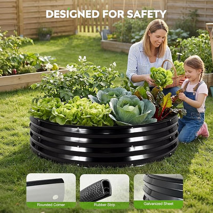 2 Pcs 4x4x1ft Round Galvanized Raised Garden Bed Outdoor, Metal Planter Box for Gardening, Raised Garden Beds for Vegetables Flowers Herbs - Grey