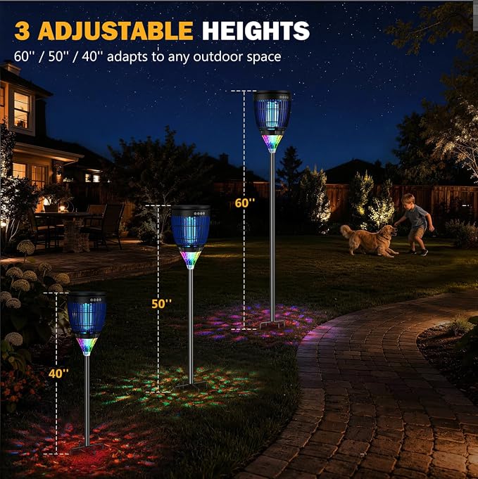All in 1 Solar Bug Zapper Outdoor, Flame & Projection Mode, Auto/Manual Modes, 4200V Electric Mosquito Killer with High Powered, IPX5 Waterproof Rechargeable Fly Insect Trap for Patio Garden Yard RV