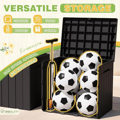 Greesum 31 Gallon Deck Box for Outside, All Weather Outdoor Storage Boxes for Patio Furniture Set, Package Delivery Box, Garden Tools, Black(Set of 2)