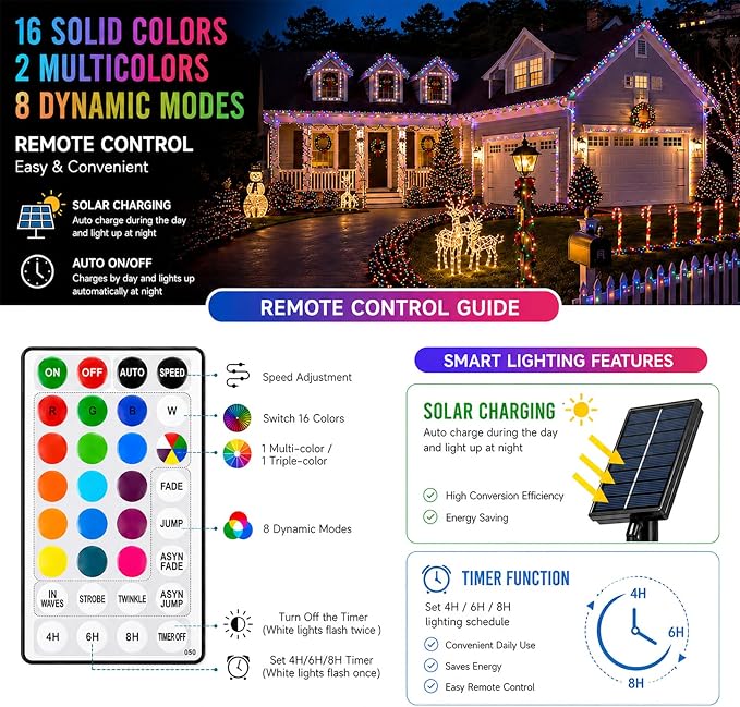 Vigdur 33FT Solar Rope Lights Outdoor - 100 LEDs 18 Color Changing LED Rope Lights Waterproof with Remote & Timer & 8 Lighting Modes, Outdoor Trampoline Lights for Xmas Garden Fence Tree Party