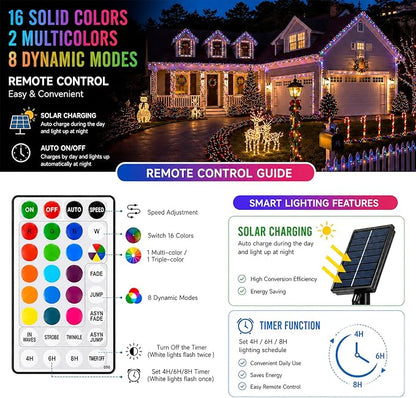 Vigdur 33FT Solar Rope Lights Outdoor - 100 LEDs 18 Color Changing LED Rope Lights Waterproof with Remote & Timer & 8 Lighting Modes, Outdoor Trampoline Lights for Xmas Garden Fence Tree Party