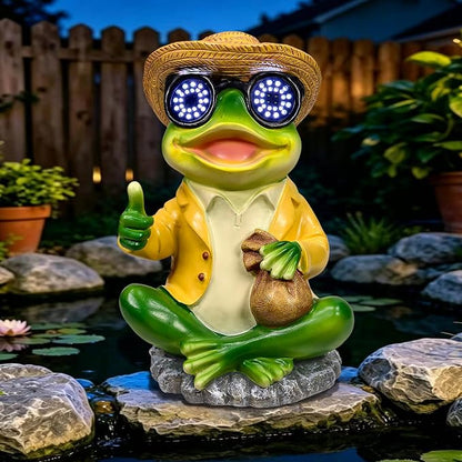 Solar Frog Garden Statue Decor - Waterproof Frog Figurine with Solar LED Blink Eyes,Funny Outdoor Garden Statues for Yard Patio Lawn Ornament,Unique Housewarming, Birthday, Thanksgiving, Mom Gifts