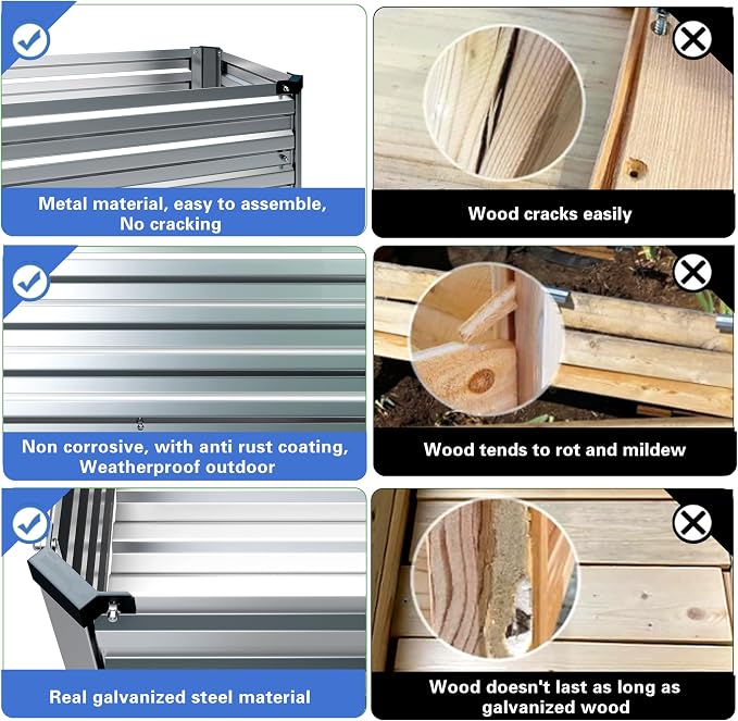 DIIYIV 2PCS Galvanized Raised Garden Bed with Legs,2PCS 48×18×30in Elevated Planter Box for Backyard,Outdoor Garden, Patio, Balcony, 300lb Capacity,Silver