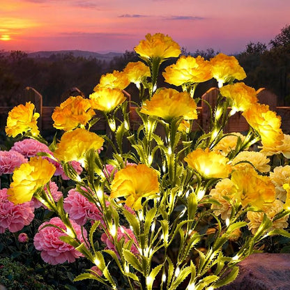 GIGALUMI Solar Lights Outdoor for Garden Decor, 2 Pack Solar Flower Lights Waterproof, 2 Lighting Modes 14 Carnations for Pathway,Yard, Patio Decoration, Gardening Gifts for Women (Yellow)