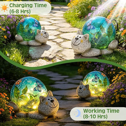Solar Garden Statues Outdoor Decor - Cat Outdoor Statues with Solar Lights Resin Cat Sculptures for Yard Art Lawn Ornaments, Valentines Day Gifts, Housewarming Garden Gifts