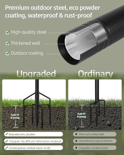 LAND·VOI String Light Poles 2 Pack, Heavy Duty Outdoor Light Poles with Upgraded 5‑Prong Base, Anti‑Bending Stable Design for Backyard Patio Garden Wedding Party Decoration