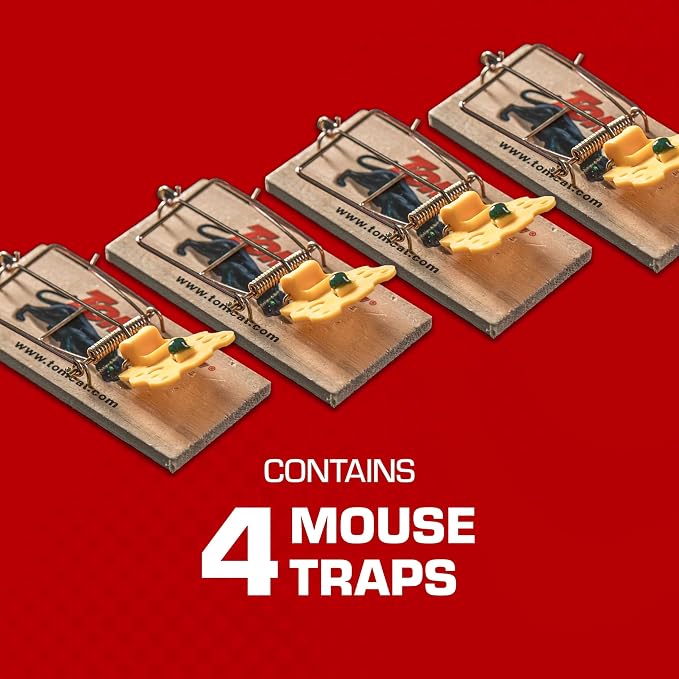 Tomcat Wooden Mouse Traps - Disposable Non-Chemical Mouse Trap for Homes,Garages and Basements,4 Count (Pack of 3)