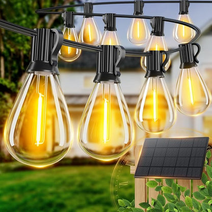 50FT Solar String Lights Outdoor Waterproof with 18+1 LED Bulbs Long Last for 20+Hrs, Commercial Grade Shatterproof USB Patio Solar Powered Lights for Camping，Backyard, Garden, Porch Decor